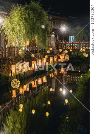 Evening lights along the Onogawa River and the townscape of Sawara Bamboo ball lights 133783304