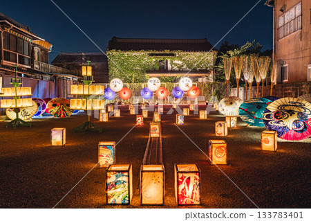 Illuminated Japanese umbrellas and lanterns at Sawara Kanae Square Illuminated Japanese umbrellas and lanterns at Sawara Kanae Square 133783401