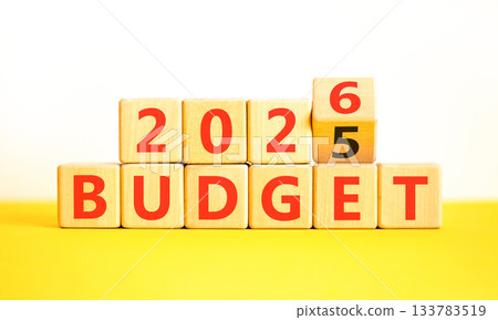 2026 Budget symbol. Concept words 2026 Budget on beautiful wooden blocks. Beautiful white and yellow paper background. Business and 2026 budget concept. Copy space. 2026 Budget symbol. Concept words 2026 Budget on beautiful wooden blocks. Beautiful white and yellow paper background. Business and 2026 budget concept. Copy space. 133783519