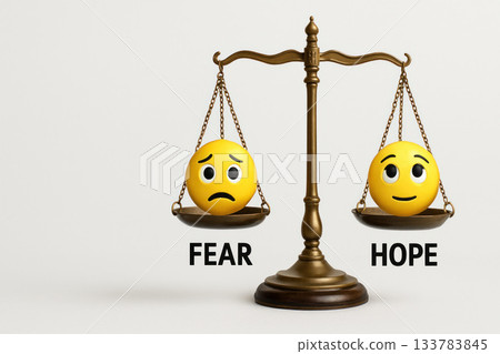 Libra with emotions of fear and hope. Space for text. Libra with emotions of fear and hope. Space for text. 133783845
