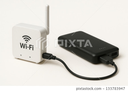 Wi-Fi router connected to the power bank. 133783947