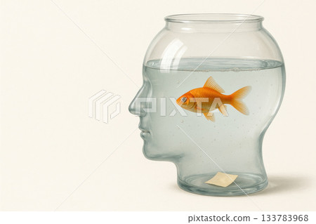 Glass aquarium head with goldfish. Space for text. Glass aquarium head with goldfish. Space for text. 133783968