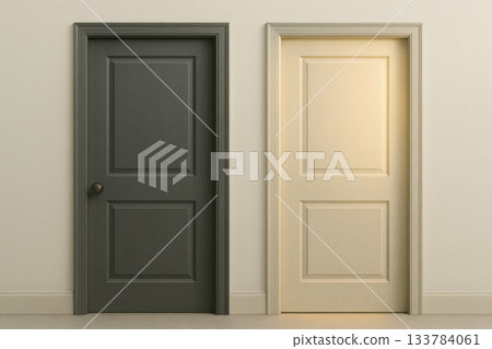 Dark and light doors next to each other as a symbol of choice. Dark and light doors next to each other as a symbol of choice. 133784061