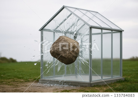 The stone breaks through the glass house. The stone breaks through the glass house. 133784083