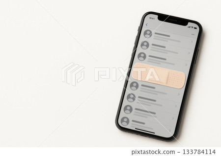 A patch on the smartphone screen with a list of contacts. Space for text. 133784114