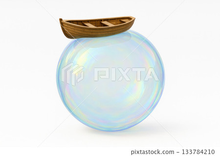 A wooden boat standing on a huge soap bubble. A wooden boat standing on a huge soap bubble. 133784210