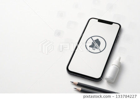 A smartphone with a disabled notifications icon. Space for text. A smartphone with a disabled notifications icon. Space for text. 133784227