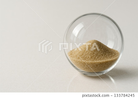A glass ball filled with sand. Space for text. A glass ball filled with sand. Space for text. 133784245