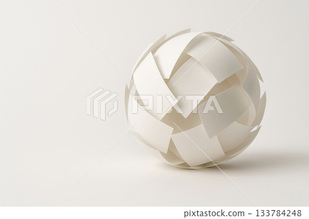 A ball assembled from white paper sheets. Space for text. A ball assembled from white paper sheets. Space for text. 133784248