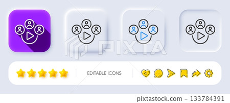 Video conference line icon. Neumorphic, Flat shadow, 3d buttons. Online meeting sign. Video teamwork symbol. Line video conference icon. Social media icons. Vector 133784391