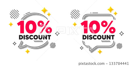 Discount chat speech bubble. Social media concept. 10 percent discount tag. Sale offer price sign. Special offer symbol. 3d flare stars chat bubble. Vector 133784441