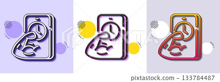 Fitness line icon. Halftone dotted pattern. Gradient icon with grain shadow. Online exercise sign. Live coach symbol. Line fitness icon. Various designs. Vector 133784487