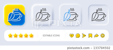 Mint Tea line icon. Neumorphic, Flat shadow, 3d buttons. Fresh herbal beverage sign. Cup of drink symbol. Line mint tea icon. Social media icons. Vector Mint Tea line icon. Neumorphic, Flat shadow, 3d buttons. Fresh herbal beverage sign. Cup of drink symbol. Line mint tea icon. Social media icons. Vector 133784502