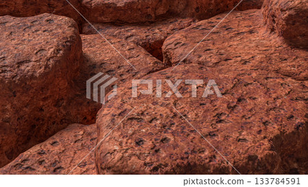Detailed Close Up of Rough Brown Rock Surface 3d render. 133784591