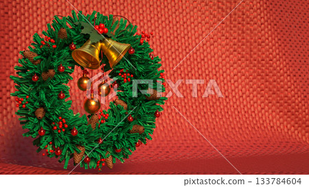 Festive Christmas Wreath Holiday Decoration Background 3d rendering. Festive Christmas Wreath Holiday Decoration Background 3d rendering. 133784604