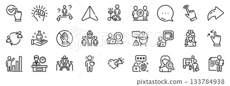 Presentation time, Discrimination and Engineering team line icons pack. Share, Message, Paper plane icons. Love message, Business choice, Biometric security web icon. Vector Presentation time, Discrimination and Engineering team line icons pack. Share, Message, Paper plane icons. Love message, Business choice, Biometric security web icon. Vector 133784938