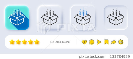 Open box line icon. Neumorphic, Flat shadow, 3d buttons. Delivery parcel sign. Cargo package symbol. Line open box icon. Social media icons. Vector Open box line icon. Neumorphic, Flat shadow, 3d buttons. Delivery parcel sign. Cargo package symbol. Line open box icon. Social media icons. Vector 133784939