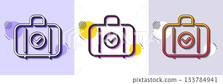 Carry-on baggage line icon. Halftone dotted pattern. Gradient icon with grain shadow. Travel handbag sign. Allowed luggage bag symbol. Line carry-on baggage icon. Various designs. Vector 133784941