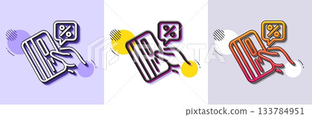 Credit card percent line icon. Halftone dotted pattern. Gradient icon with grain shadow. Discount sign. Loan percentage symbol. Line credit card icon. Various designs. Vector 133784951