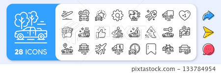 Transport line icons. Interest rate, AI generate, Inflation icons. Car vehicle, Flight plane and Mountain bike set. Supply chain, Car key and Travel map icons. Vector Transport line icons. Interest rate, AI generate, Inflation icons. Car vehicle, Flight plane and Mountain bike set. Supply chain, Car key and Travel map icons. Vector 133784954