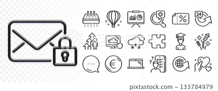 Student, Fireworks rocket and Hold heart line icons for web app. Glare of light effect. Message icon. Pack of Euro money, Breathable mattress, Presentation pictogram icons. Vector 133784979