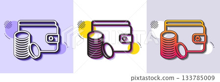 Wallet with Coins line icon. Halftone dotted pattern. Gradient icon with grain shadow. Cash money sign. Payment method symbol. Line payment method icon. Various designs. Vector Wallet with Coins line icon. Halftone dotted pattern. Gradient icon with grain shadow. Cash money sign. Payment method symbol. Line payment method icon. Various designs. Vector 133785009