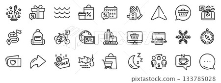 Fireworks stars, Sale bags and Sale gift line icons pack. Share, Message, Paper plane icons. Buying process, Shopping, Backpack web icon. Snowflake, Journey, Bicycle parking pictogram. Vector Fireworks stars, Sale bags and Sale gift line icons pack. Share, Message, Paper plane icons. Buying process, Shopping, Backpack web icon. Snowflake, Journey, Bicycle parking pictogram. Vector 133785028