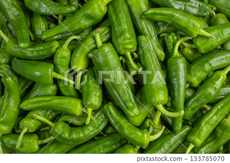 Raw green paprika pepper, top view 133785070