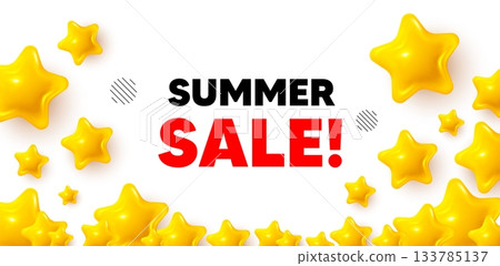 Summer sale winner banner with 3d stars. Golden stars banner. Summer Sale tag. Special offer price sign. Advertising Discounts symbol. Review rate background. Vector 133785137