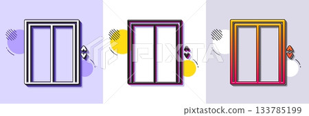 Lift line icon. Halftone dotted pattern. Gradient icon with grain shadow. Elevator sign. Transportation between floors symbol. Line lift icon. Various designs. Vector 133785199