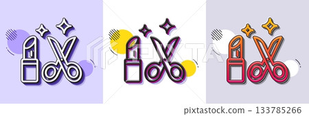 Beauty salon line icon. Halftone dotted pattern. Gradient icon with grain shadow. Haircut scissors and lipstick sign. Makeup service symbol. Line beauty icon. Various designs. Vector Beauty salon line icon. Halftone dotted pattern. Gradient icon with grain shadow. Haircut scissors and lipstick sign. Makeup service symbol. Line beauty icon. Various designs. Vector 133785266