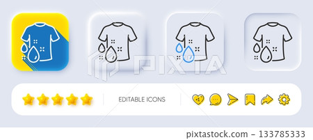 Wash t-shirt line icon. Neumorphic, Flat shadow, 3d buttons. Laundry shirt sign. Clothing cleaner symbol. Line wash t-shirt icon. Social media icons. Vector Wash t-shirt line icon. Neumorphic, Flat shadow, 3d buttons. Laundry shirt sign. Clothing cleaner symbol. Line wash t-shirt icon. Social media icons. Vector 133785333