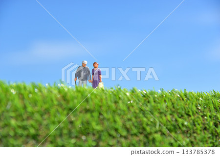 Image of seniors walking side by side Image of seniors walking side by side 133785378
