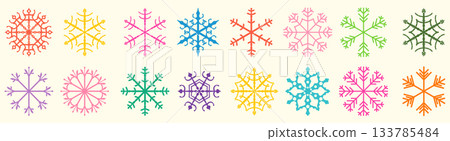Colorful Vector Snowflakes, Geometric Shapes for Winter and Christmas Designs 133785484