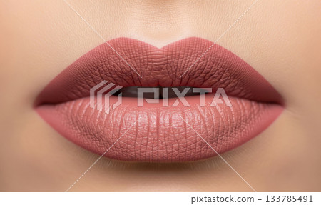 Beautiful dusty rose lipstick on perfect lips.  133785491