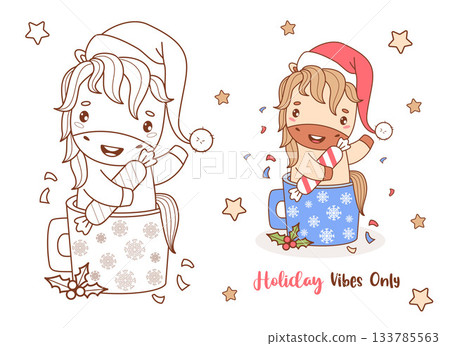 Happy Christmas Horse in Santa hat with Candy in Winter Cup. Outline and Color drawing. Coloring Book. New Year cartoon kawaii animal. Symbol of 2026 to Eastern calendar. Vector illustration. Not AI Happy Christmas Horse in Santa hat with Candy in Winter Cup. Outline and Color drawing. Coloring Book. New Year cartoon kawaii animal. Symbol of 2026 to Eastern calendar. Vector illustration. Not AI 133785563