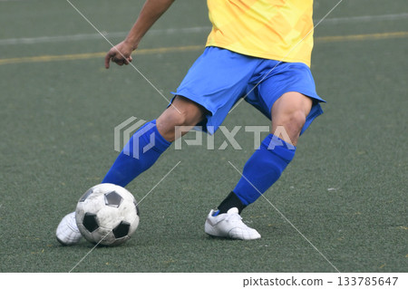 Soccer player kicking the ball 133785647