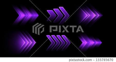 Glowing purple arrows, dynamic glowing pointers, fast motion concept. Glowing purple arrows, dynamic glowing pointers, fast motion concept. 133785670