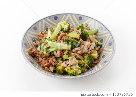 Broccoli and pork stir fry 133785736