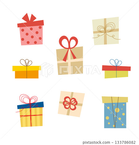 Illustration set of gift boxes with cute ribbons and packaging 133786082
