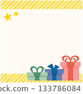 Gift box, ribbon and yellow striped background frame 133786084