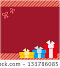 Colorful gift boxes and ribbons frame on red background 133786085