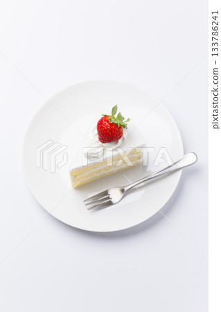 Cake shortcake served on a plate White background Cake shortcake served on a plate White background 133786241