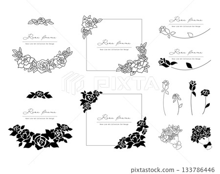 Elegant rose black and white frame icon set 133786446