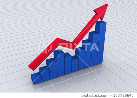 3D rising arrow and bar graph 133786643