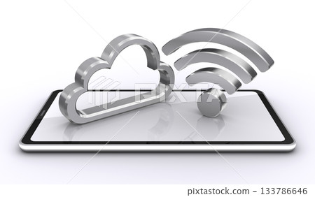 雲端和 Wi-Fi 圖示以及智慧型手機、行動裝置通訊影像 雲端和 Wi-Fi 圖示以及智慧型手機、行動裝置通訊影像 133786646