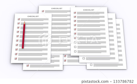 Paper checklist and red pencil 133786782