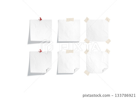 Blank white pinned and taped paper note mockup, isolated Blank white pinned and taped paper note mockup, isolated 133786921