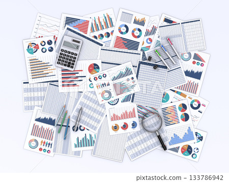 Multiple documents printed with business items and business data 133786942