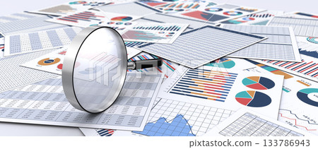Business documents and magnifying glass 133786943